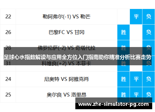足球心水指数解读与应用全方位入门指南助你精准分析比赛走势